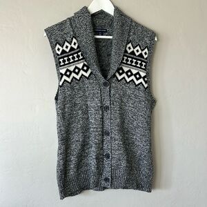 Womens American Living Black Cable Knit Shawl Collar Sweater Vest